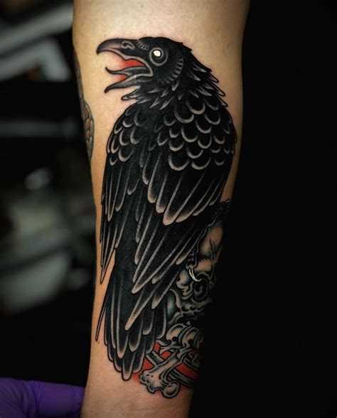 crow tattoo|traditional crow tattoo.